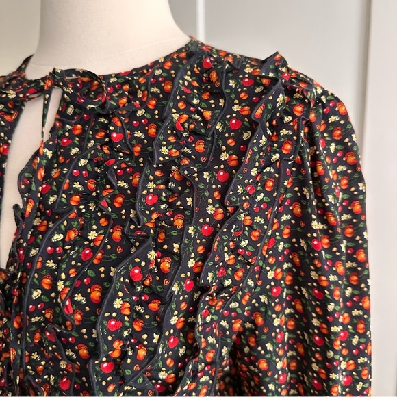 A.P.C. Lillian Ruffle Silk Cherry Print Blouse Cottagecore Vintage Inspired 8 - Picture 14 of 16
